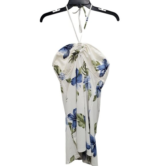 Leilani‎ Woman's Vintage White Blue Tropical Floral Halter Swim Dress Plus Sz 14 - Picture 2 of 6